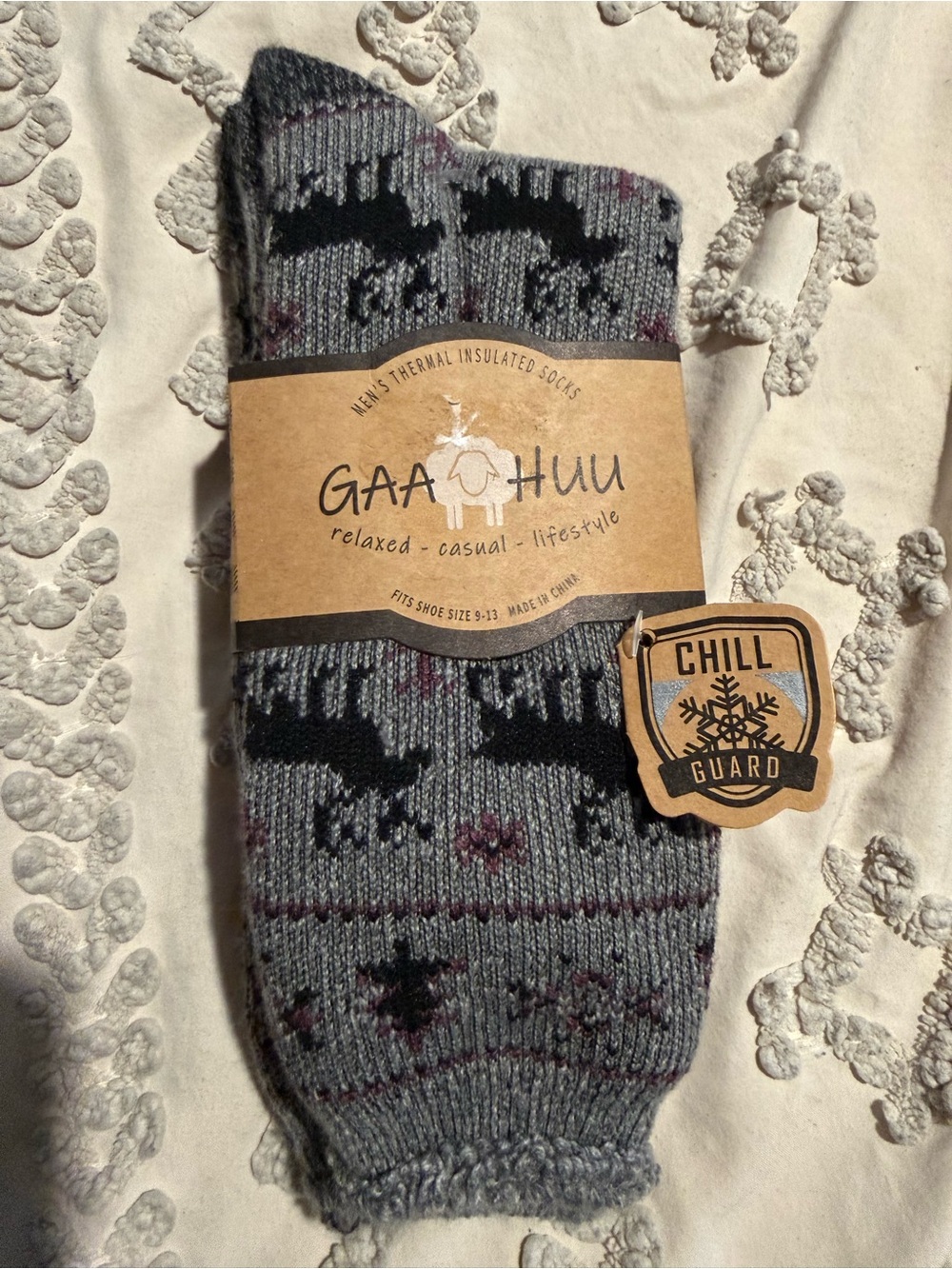 4/$16 Thermal Gray Moose Pattern Socks - Chill Guard